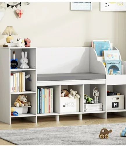 7 Cube Wooden Child Toy Organizer with adjustable shelves. A durable and space-saving storage solution for toys, books, and kids’ room organization